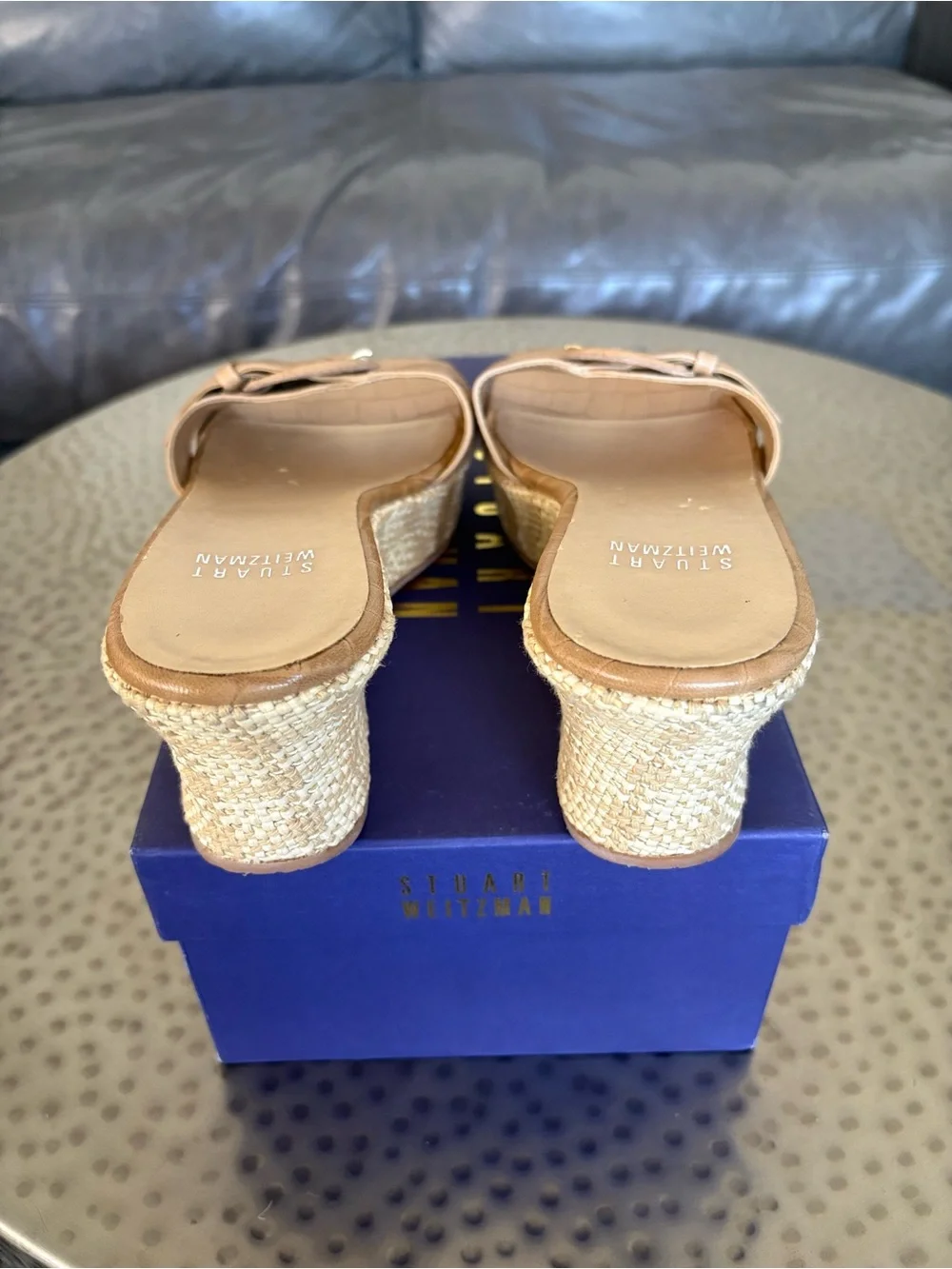 Y2K Stuart Weitzman Buckster Tan Croc Embossed Espadrille Wedge Slides Size 5.5 - Picture 5 of 9